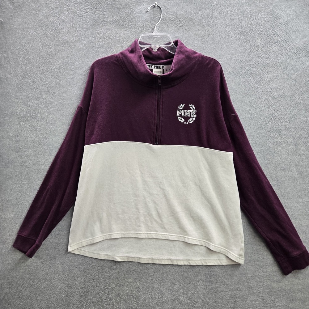 PINK Victoria's Secret Women Sweatshirt L Purple Colorblock Sequins Bling Cowl